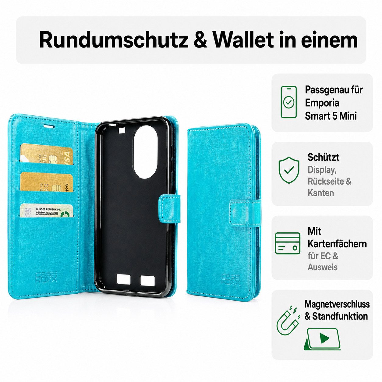 caseroxx Handytasche caseroxx Handytasche Bookstyle-Case für Emporia Smart 5, (Einzelartikel, 1-tlg., Bookstyle-Case), mit Kreditkartenfächern