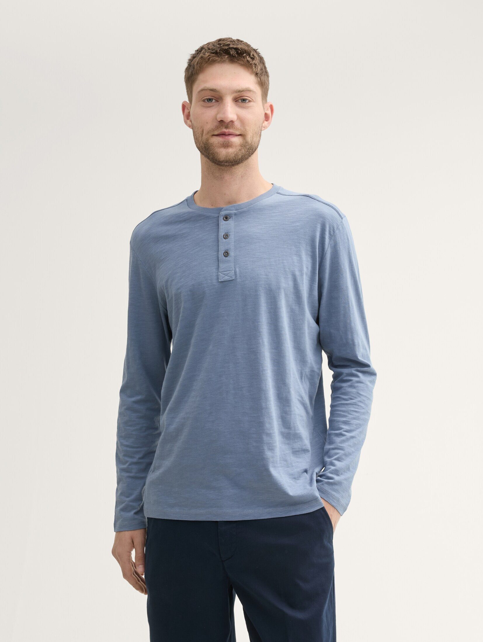 TOM TAILOR Langarmshirt T-Shirt Henley Langarmshirt aus Baumwolle günstig online kaufen