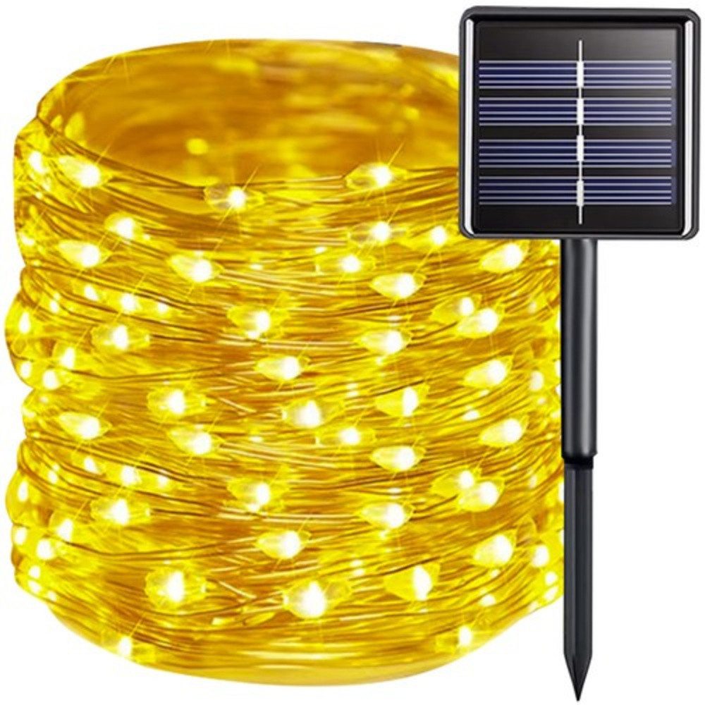 Gardlov LED-Girlande Solargirlande Lichterkette 15 m, 150-flammig, IP44-Schutz für ganzjährigen Außeneinsatz, beständig gegen Regen