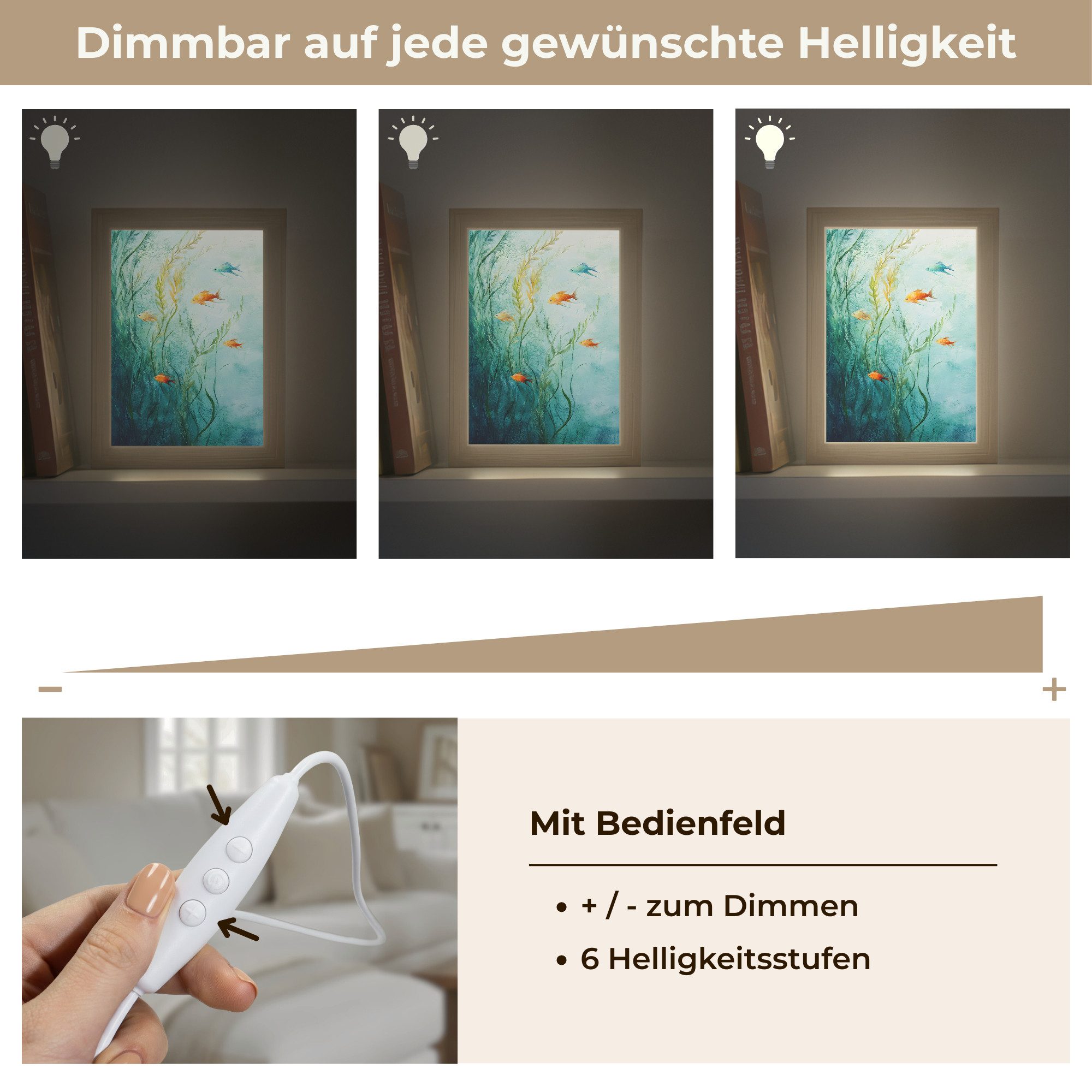 OnlyWow Tischleuchte Lightbox Wasserpflanzen - Fische - Farbenfroh - Wasser, Dimmbar, Farbwechsel, LED, Warmweiß, Kaltweiß, Neutralweiß Einstellbar, Tischlampe, – Bild 5 von 5