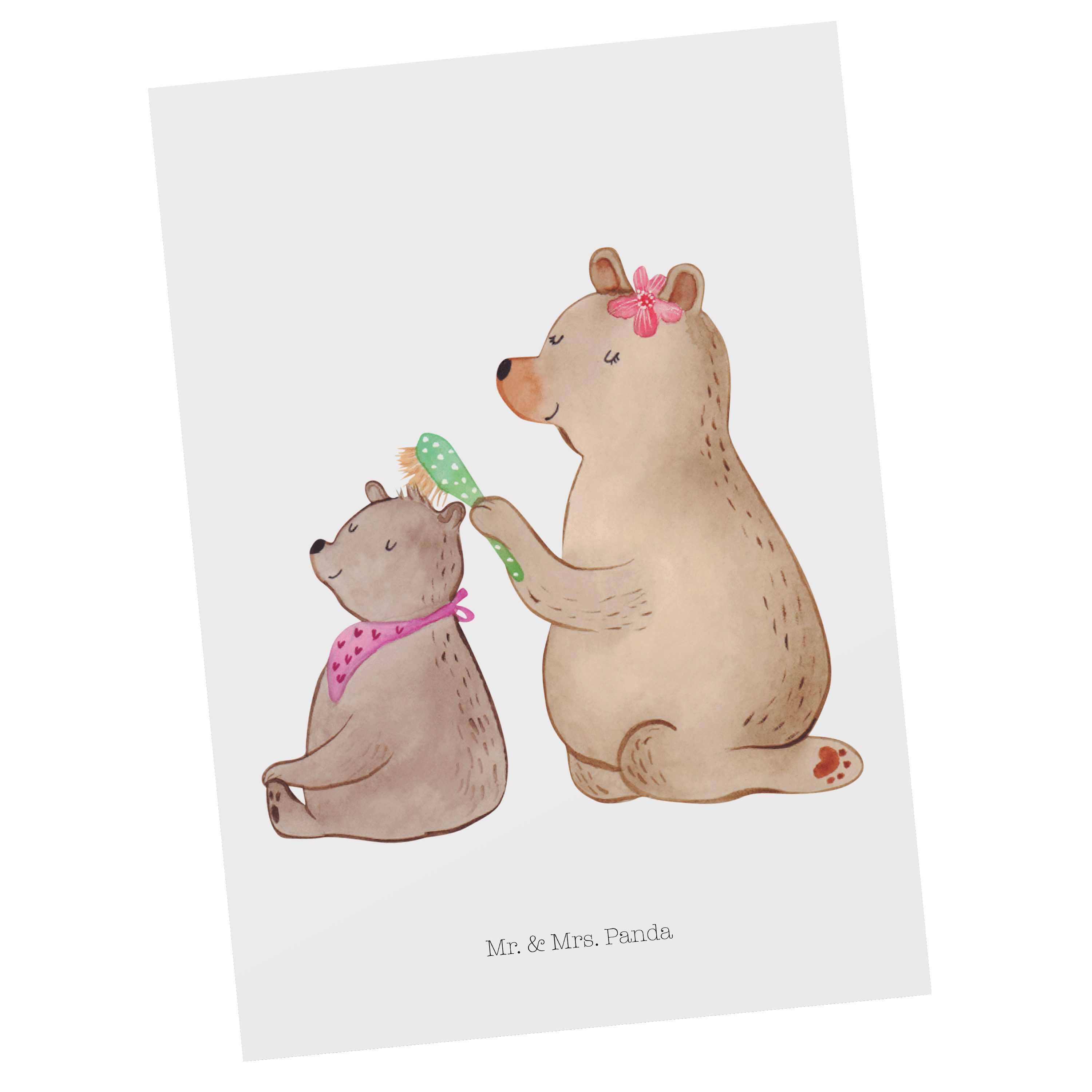 Mr. & Mrs. Panda Postkarte Bär mit Kind - Weiß - Geschenk, Mutter, Haare kämmen, Tochter, Grußka