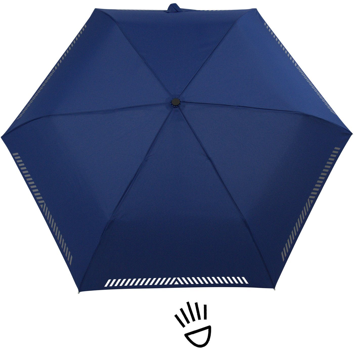 blau reflektierend, mit Taschenregenschirm Kinderschirm durch Sicherheit Auf-Zu-Automatik, Reflex-Streifen - iX-brella