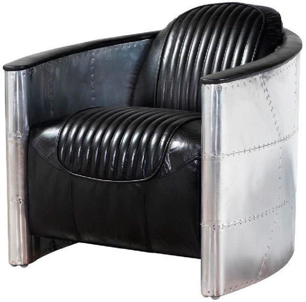 Xlmoebel Loungesessel Vintage Aluminium Flugzeug Retro Echtleder Lounge Sitzmöbel Flieger (Sessel), Hergestellt in Europa