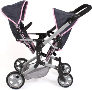 CHIC2000 Puppen-Zwillingsbuggy Linus Duo, Grau-Navy, mit zwei abnehmbaren, bis in Liegeposition verstellbaren Sportsitzen