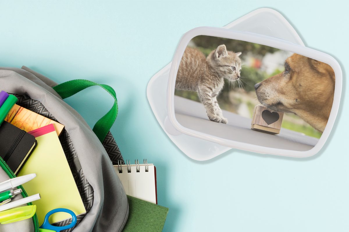 MuchoWow Lunchbox Hund - Brotbox und Makro, für und Brotdose, weiß Mädchen (2-tlg), Katze für Jungs Kinder Kunststoff, Erwachsene, 