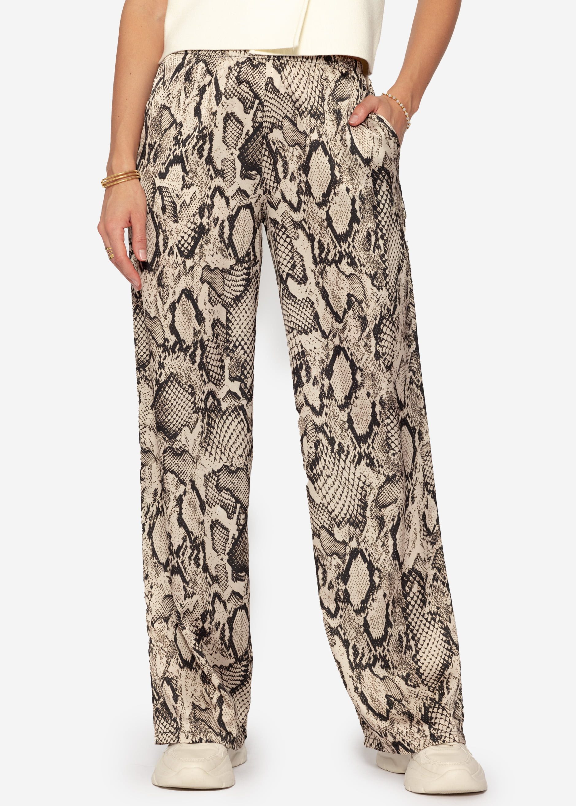 SASSYCLASSY Stoffhose High-Waist Satinhose Damen Lang mit Reptil-Print Lock günstig online kaufen