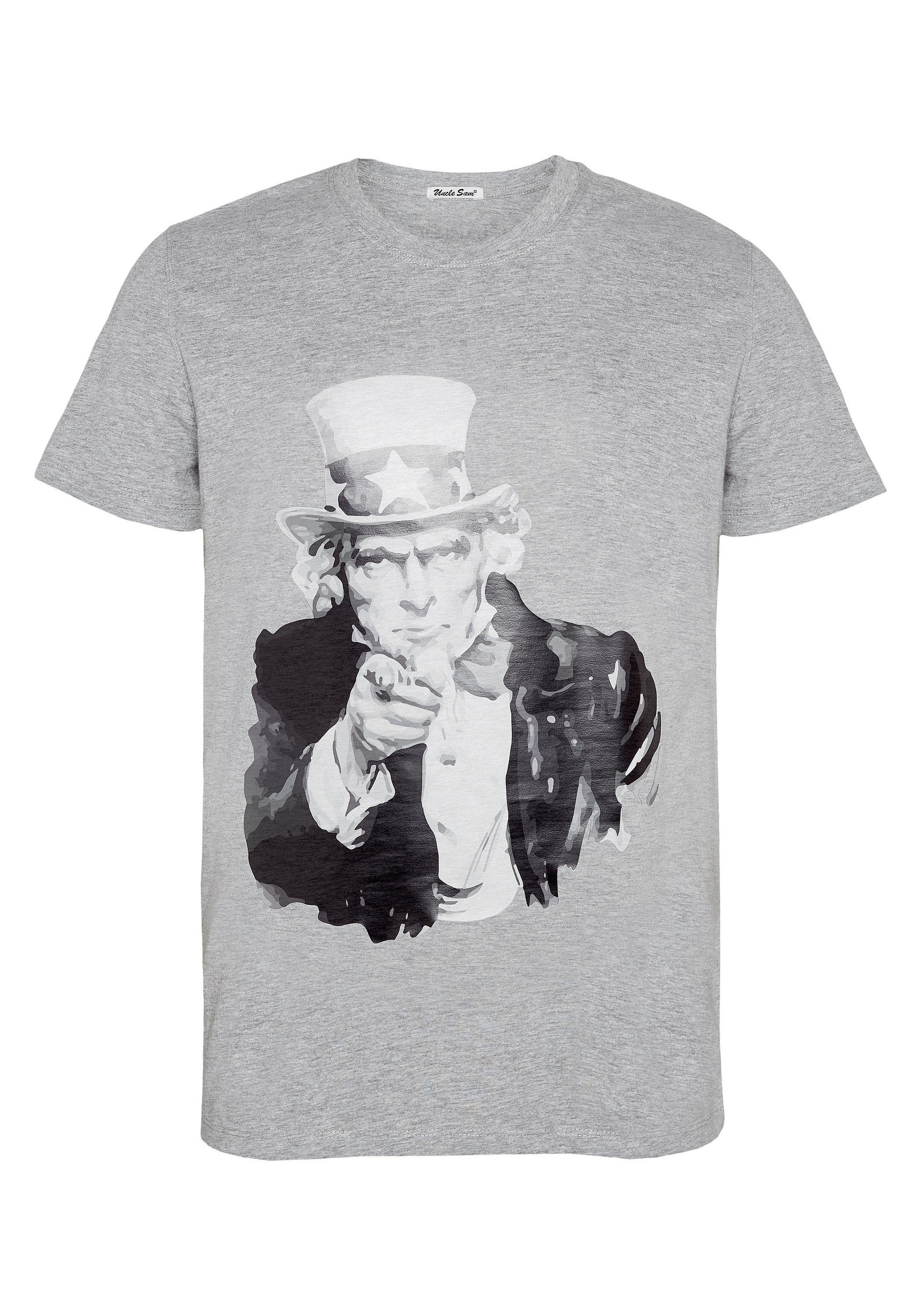 Uncle Sam T-Shirt mit großem Frontprint 17-4402M Neutral Gray Melange