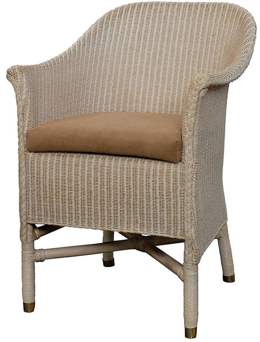 Krines Home Esszimmersessel Loom-Sessel inkl. Polster Braun aus echtem  Loom-Geflecht, Komplett montiert