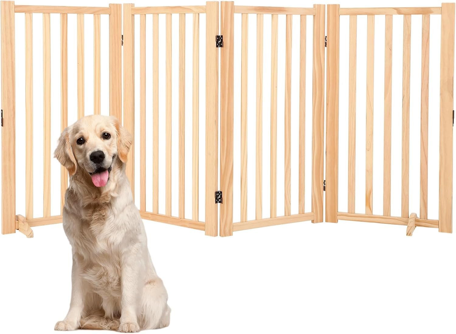 GarveeMore Hundegitter zusammenklappbares Hundetor,Freistehendes Haustiertor, Holzzaun