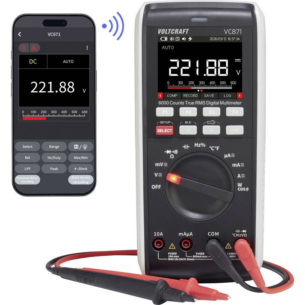 VOLTCRAFT Multimeter VC-871 Multimeter mit MLSet-100 Messleitungen und Tasche, Datenlogger, LoZ