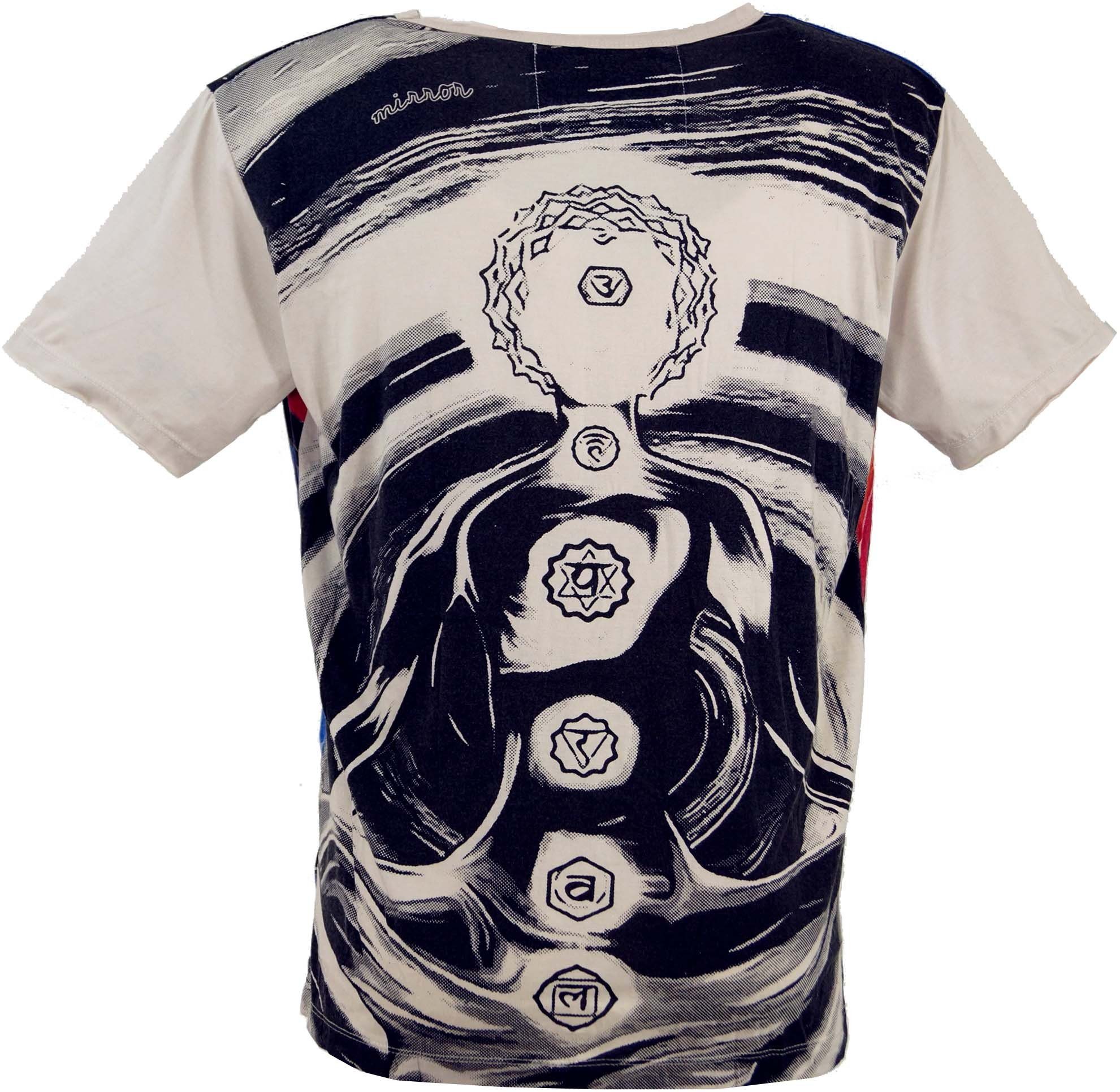 Guru-Shop T-Shirt Mirror T-Shirt - Chakra Yogi beige Goa Style, Festival, alternative Bekleidung
