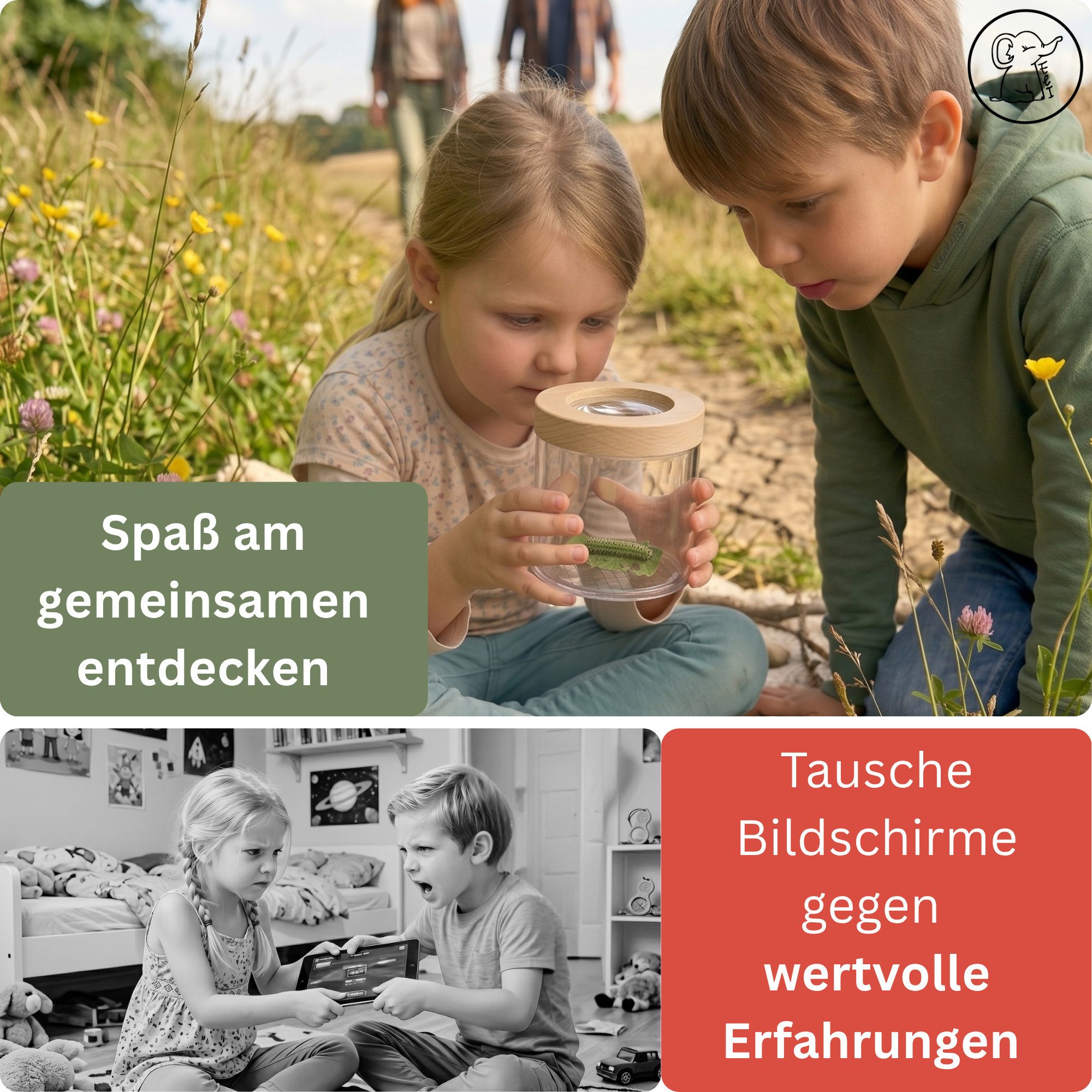 Eli Becherlupe für Kinder - Entdecker Set - Naturforscher-Set ab 3 Jahren, - Kinderlupe - Lupenglas Outdoor, Geschenk für Jungen und Mädchen, Beobachtungsbecher für Insekten & Pflanzen