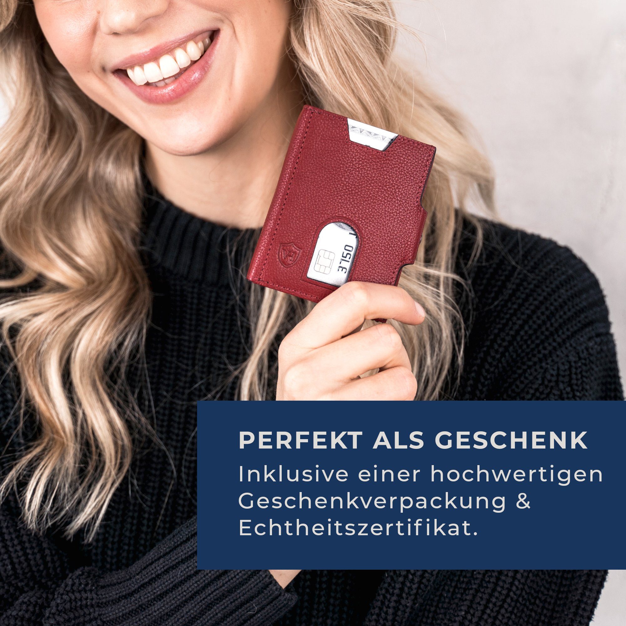 VON HEESEN Geldbörse Whizz XL-Münzfach, Geschenkbox RFID-Schutz Kartenfächer Geldbeutel Wallet Portemonnaie Slim Wallet & mit 5 Rot inkl. &