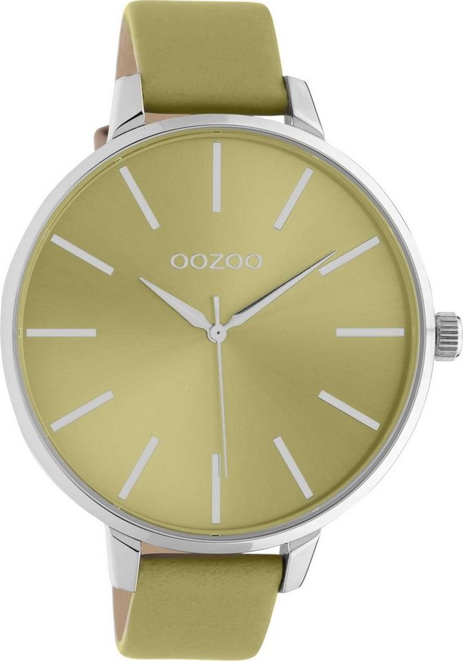 OOZOO Quarzuhr Oozoo Damen Armbanduhr Timepieces, Damenuhr rund, extra groß  (ca. 48mm) Lederarmband, Fashion-Style, Hochwertiges TMI Quarzlaufwerk.  Batterietyp 364 (SR621SW)