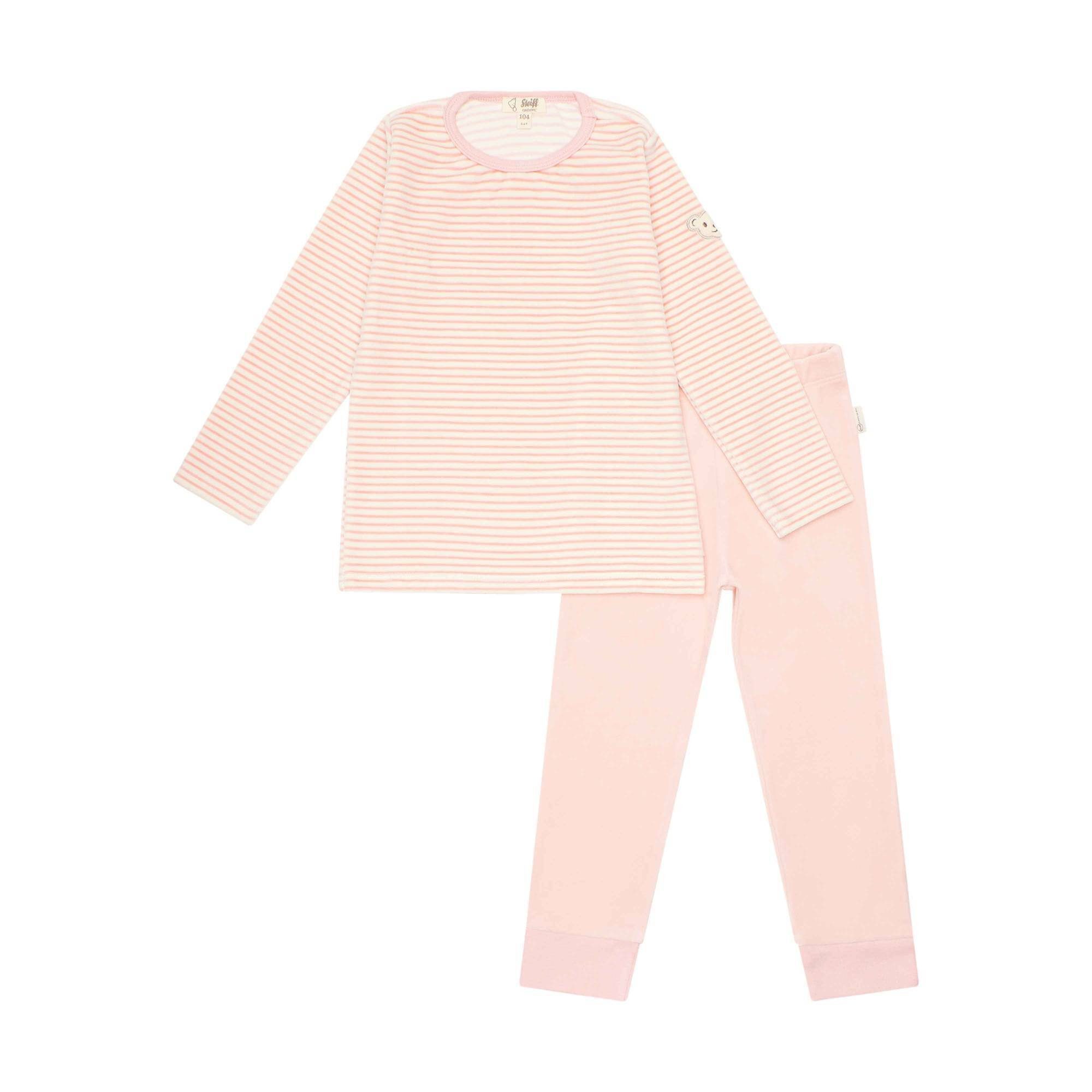 Steiff Pyjama Kinder Schlafanzug Set - Nachtwäsche, Pyjama Rosa/Weiß