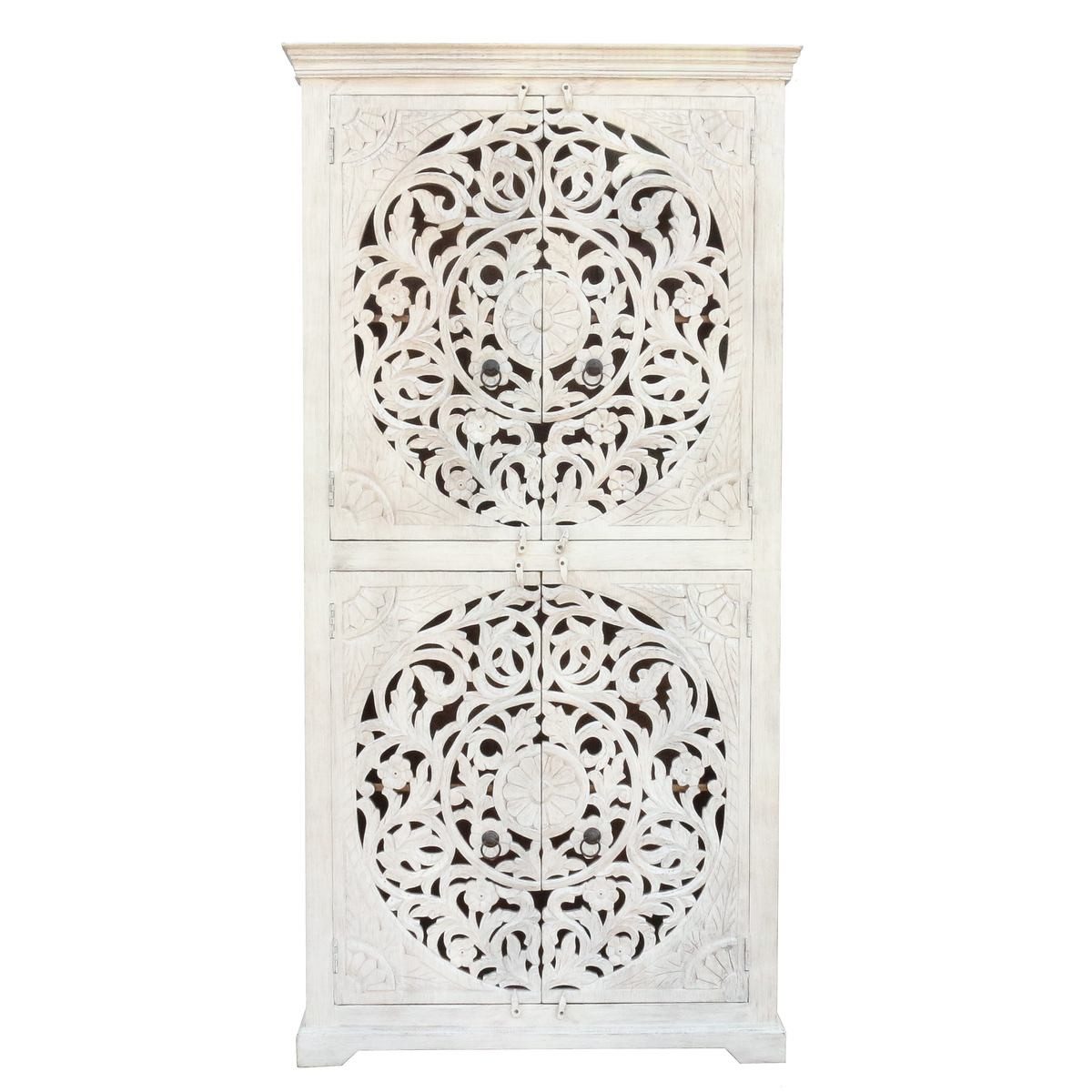 Oriental Galerie Mehrzweckschrank Weiß Whitewash Schrank Latika Indien 200 cm Küchenschrank, Schlafzimmerschrank