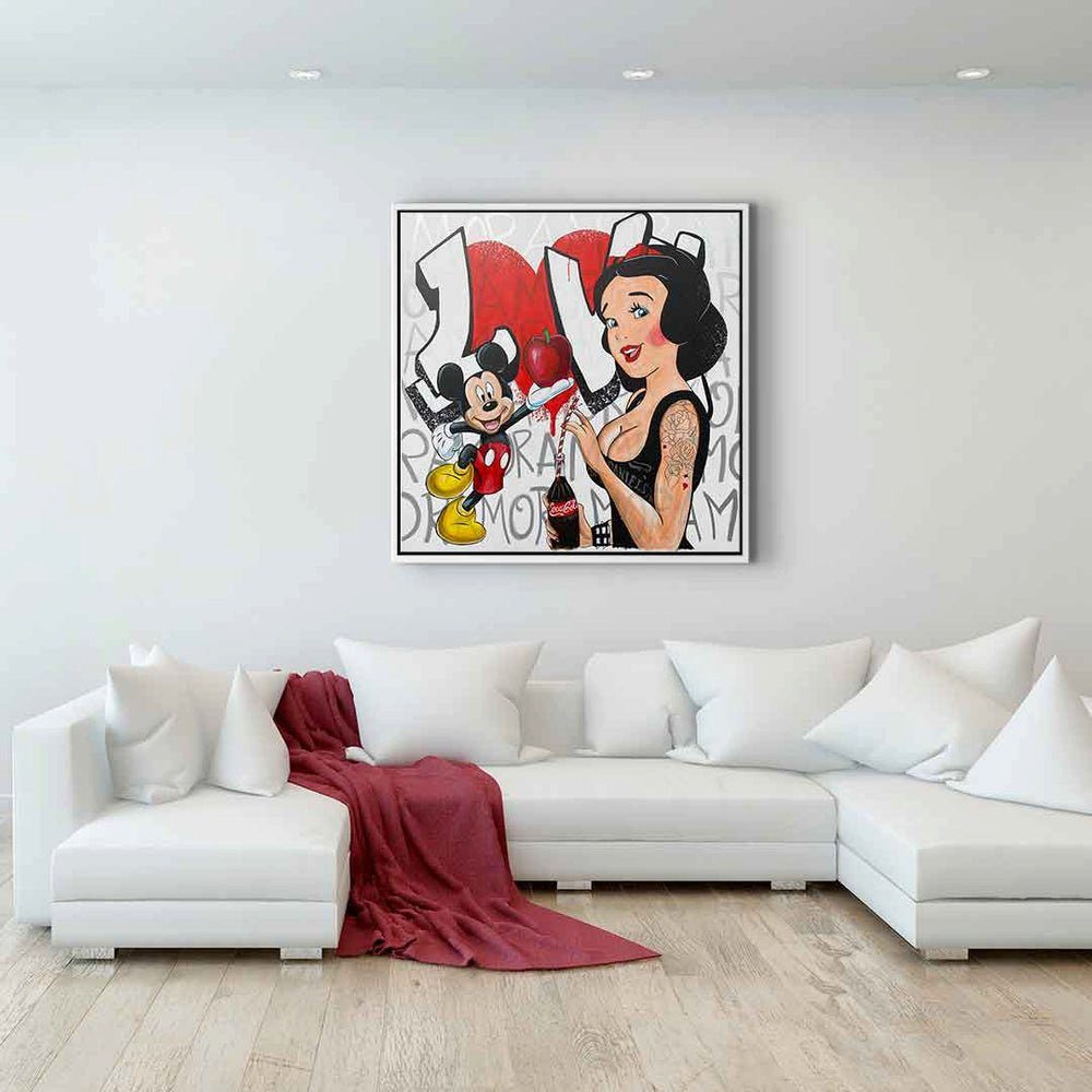DOTCOMCANVAS® Leinwandbild, Leinwandbild Rahmen Maus Apple Micky Sabrina Sec designed by Mouse Red Mickey goldener