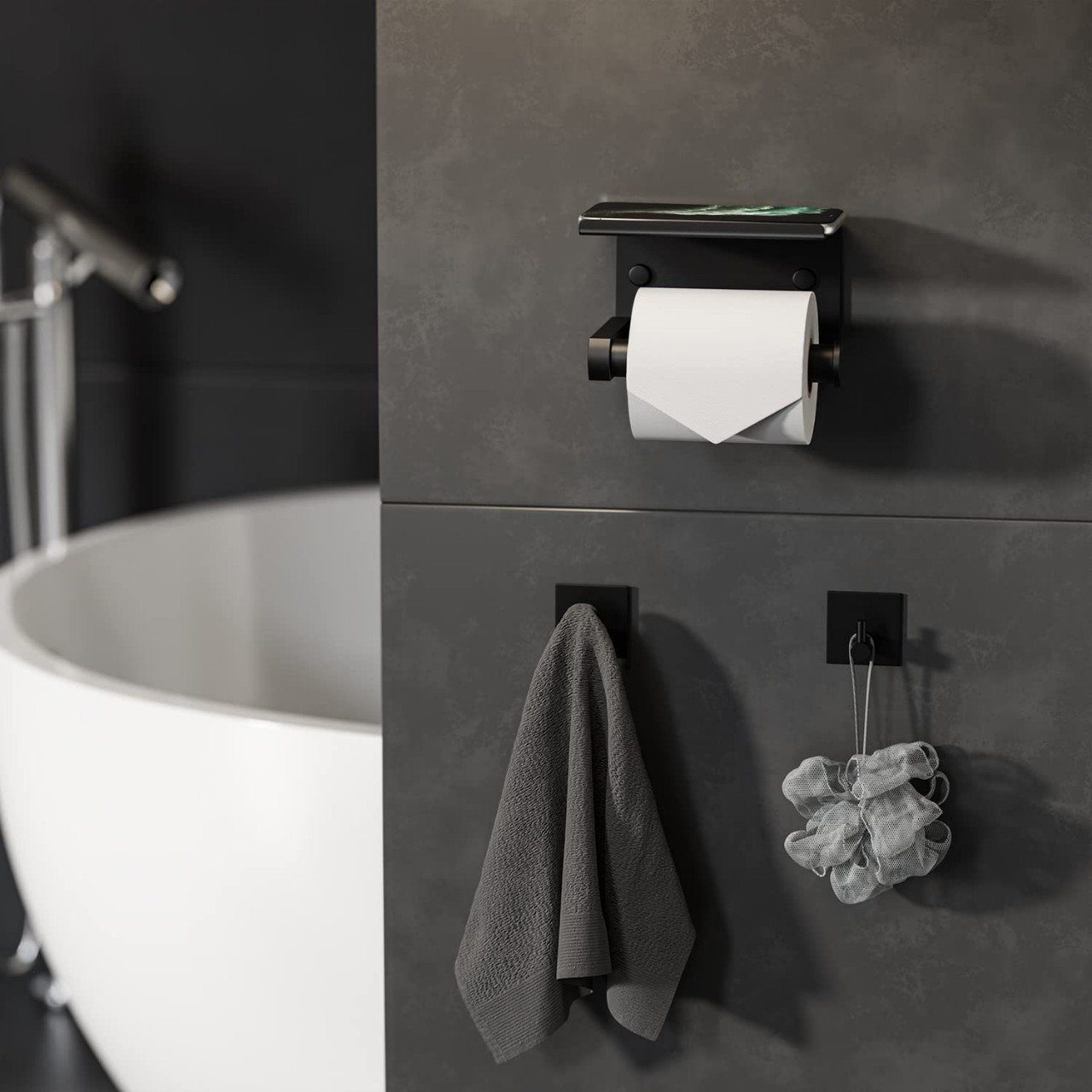 Ablage,schwarz. GelldG Toilettenpapierhalter Bohren Selbstklebender Toilettenpapierhalter mit ohne