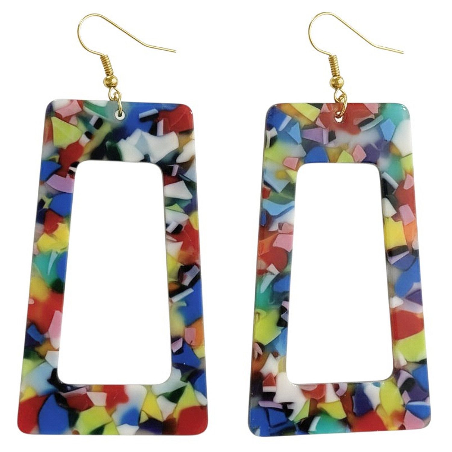 KARMA Paar Ohrhänger XL Damen Ohrringe bunt 6 cm rechteckig modern (2-tlg., Statement-Ohrschmuck Acryl Statementohrringe), Damenohrringe groß Sommer Accessoire