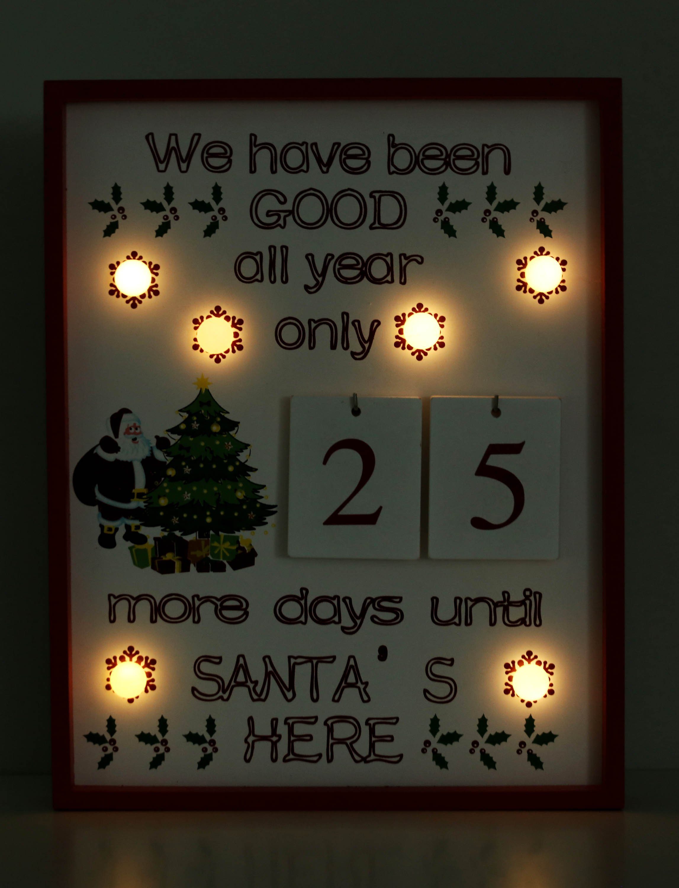 BRUBAKER Adventskalender Adventskalender Countdown Wandtafel - Kalender Weihnachten aus Holz (1-tlg), mit Kalenderblättern und 6 LED Lichtern - 28 x 4 x 35,5 cm