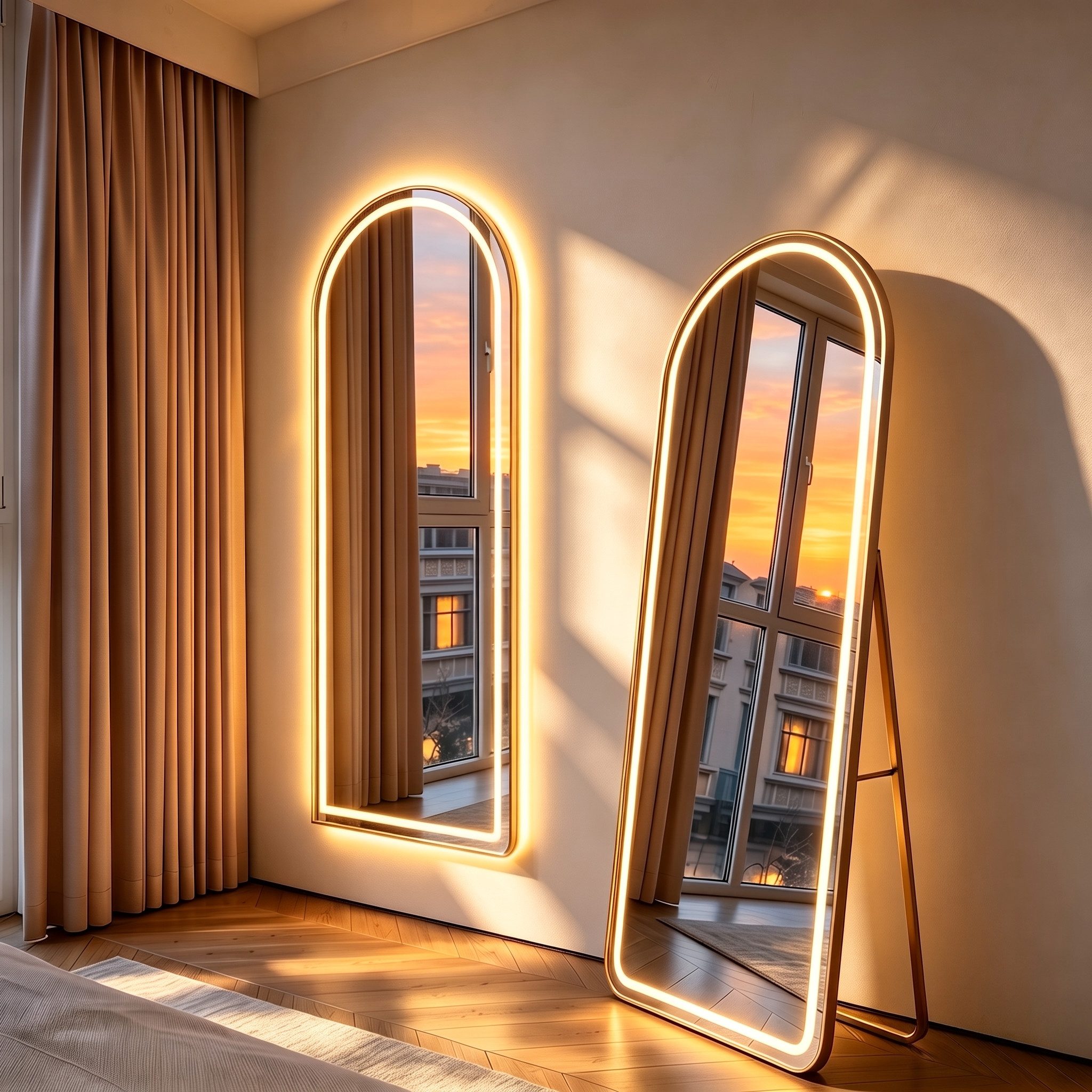 Furnishings Home Ganzkörperspiegel Bodenspiegel Wandspiegel 3 Farbwechseln LED beleuchtung Touch-Schalter (1-St., Einstellung der warmen und kalten Farbtemperatur 3000/4500/6000K inkl), Mit Halterung und Haken, Aluminiumrahmen, Stand- oder Wandmontage