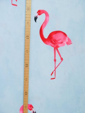 EXPERIENCE Stoff Taffeta Dekotaft Meterware "Flamingo" Leinwandtaft Druckstoff Blau Pink 145 cm, Meterware