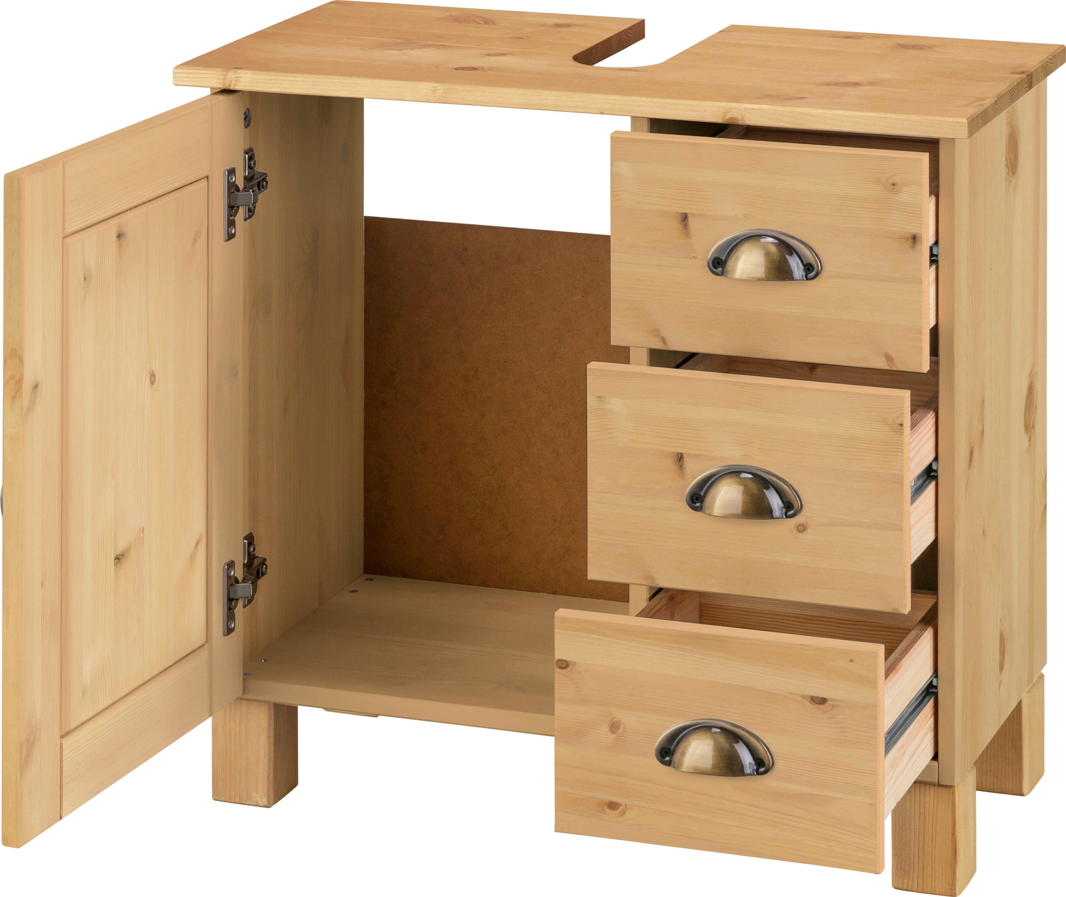 Home affaire Waschbeckenunterschrank Oslo Kiefer, 1 Tür und 3 Schubkästen, Breite 60 cm, Höhe 55 cm
