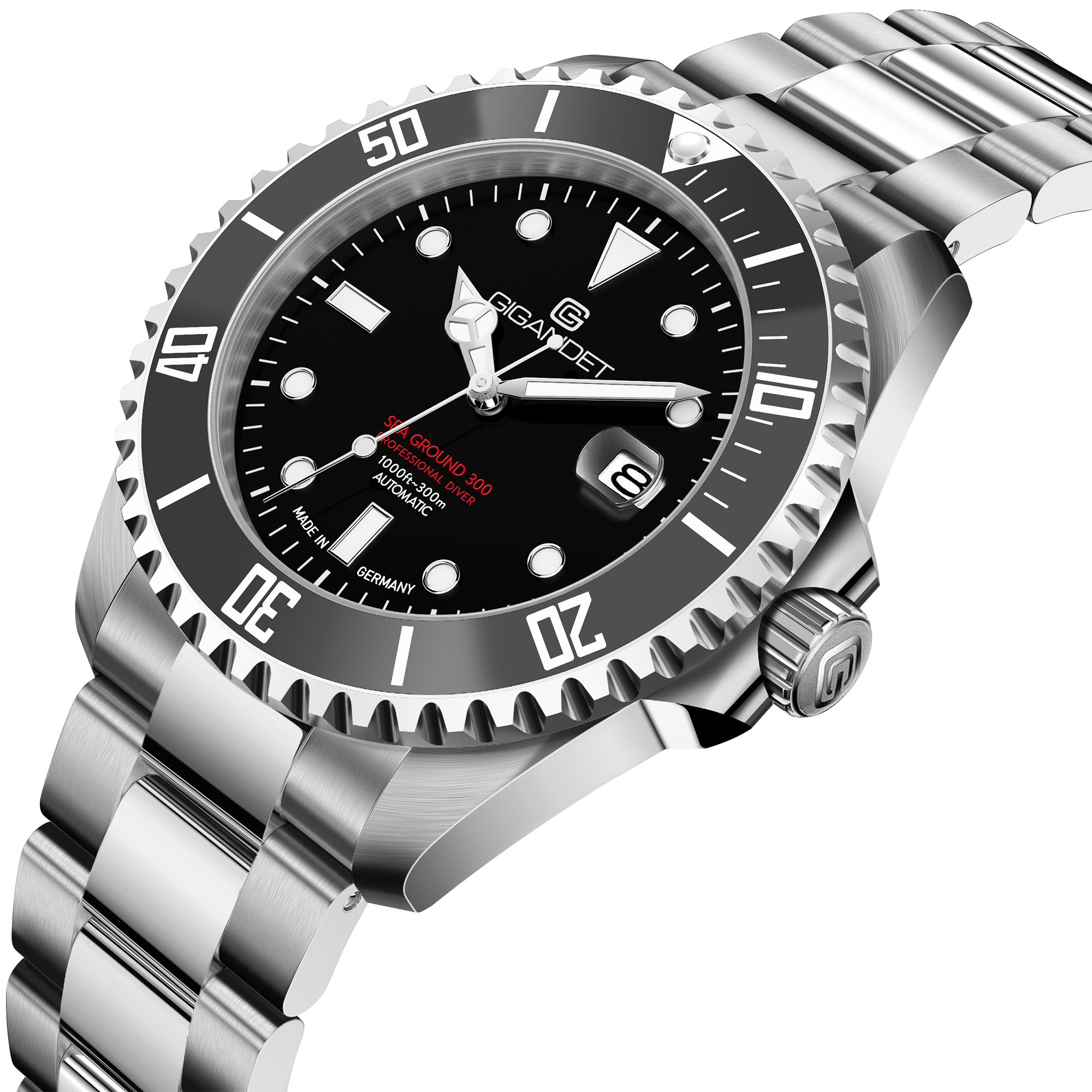 Gigandet Automatikuhr SEA GROUND 300 DATE, Made in Germany, Saphirglas, Swiss SuperLuminova, Taucheruhr