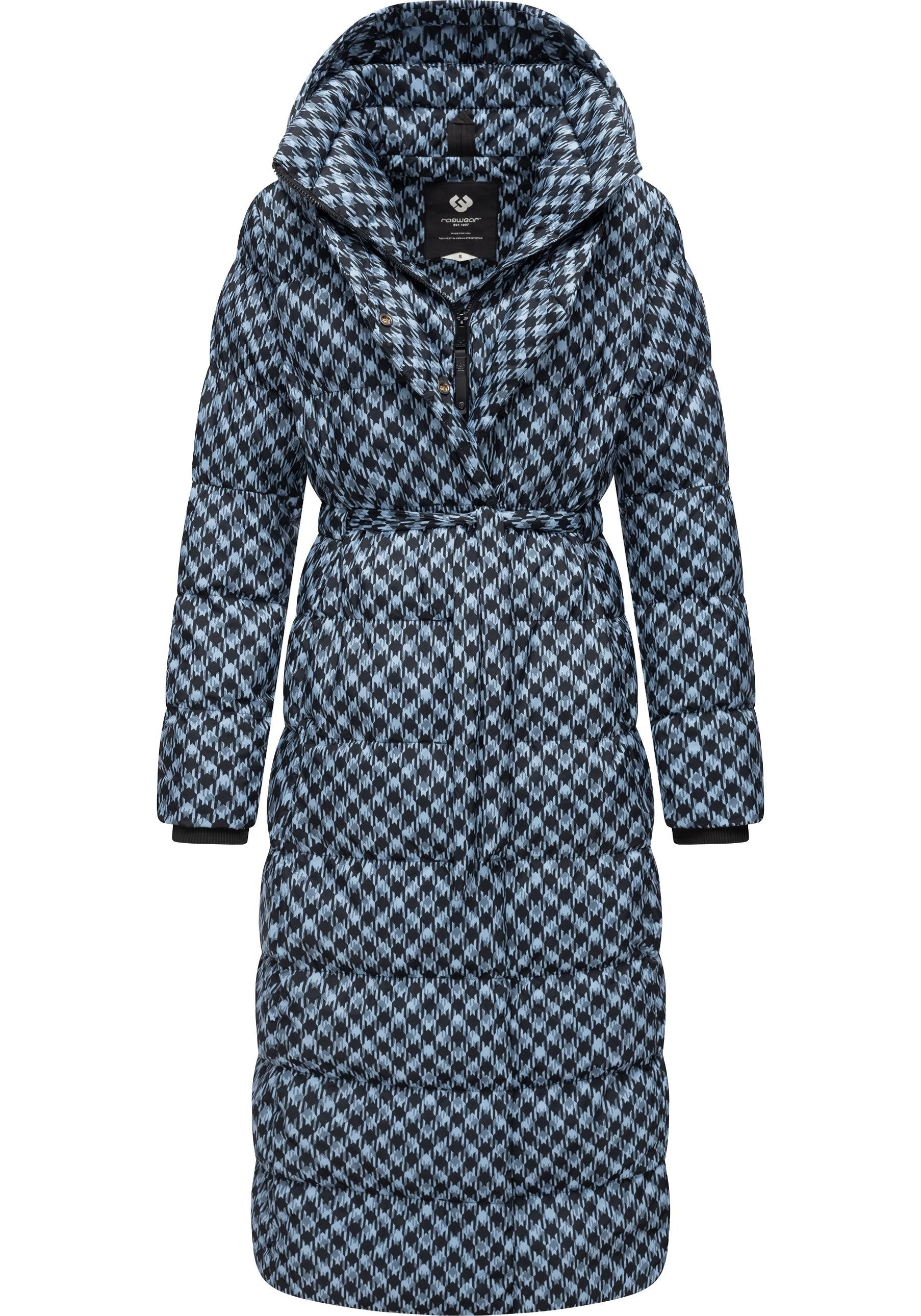 Ragwear Steppmantel Niara Long Print wasserdichter Mantel mit angesagtem Hahnentritt Muster