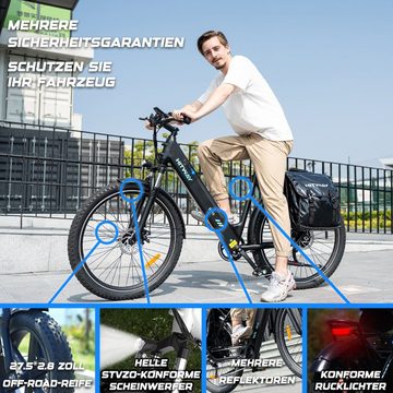COLORWAY E-Bike 27.5 Zoll Elektro-Mountainbike, 7 Gang, 250W bürstenloser Heckmotor, Citybike Damen/Herren 40-80KM range Cityrad, Kombi-Schloss, Pumpe