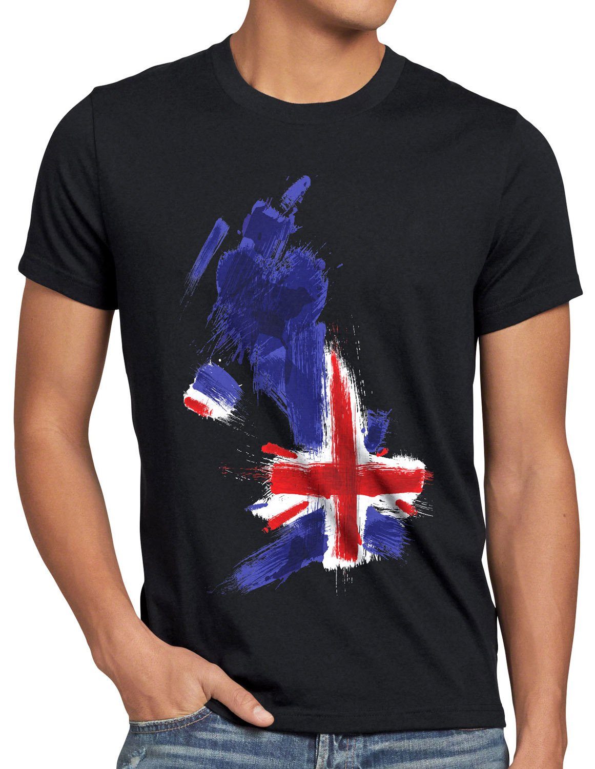 EM Fußball England Great Flagge style3 Herren Fahne Britain T-Shirt schwarz Print-Shirt Sport WM