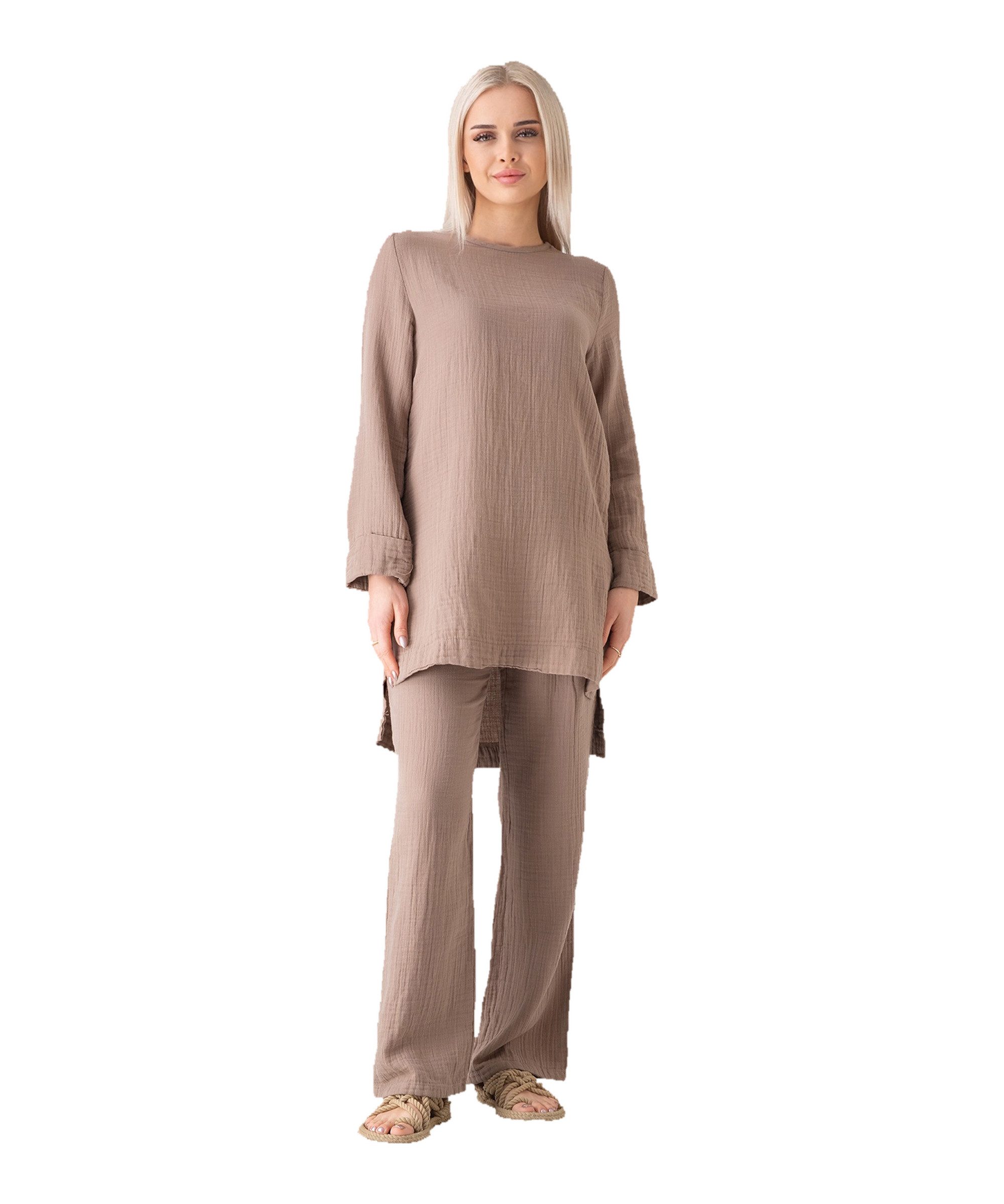 WENOR Hosenanzug Tunika Set aus Musselin 100 % Baumwolle Modest Fashion (2-tlg)
