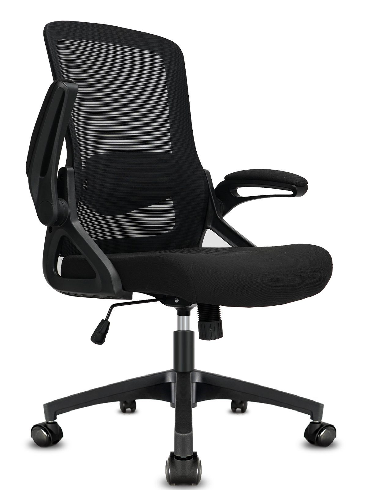 Milacyee Bürostuhl Ergonomischer Schwarz 130KG mit (Set), Bürostuhl mit Drehstuhl Armlehnen Chefsessel mit bis 130°, Wippfunktion klappbaren Leiserollen