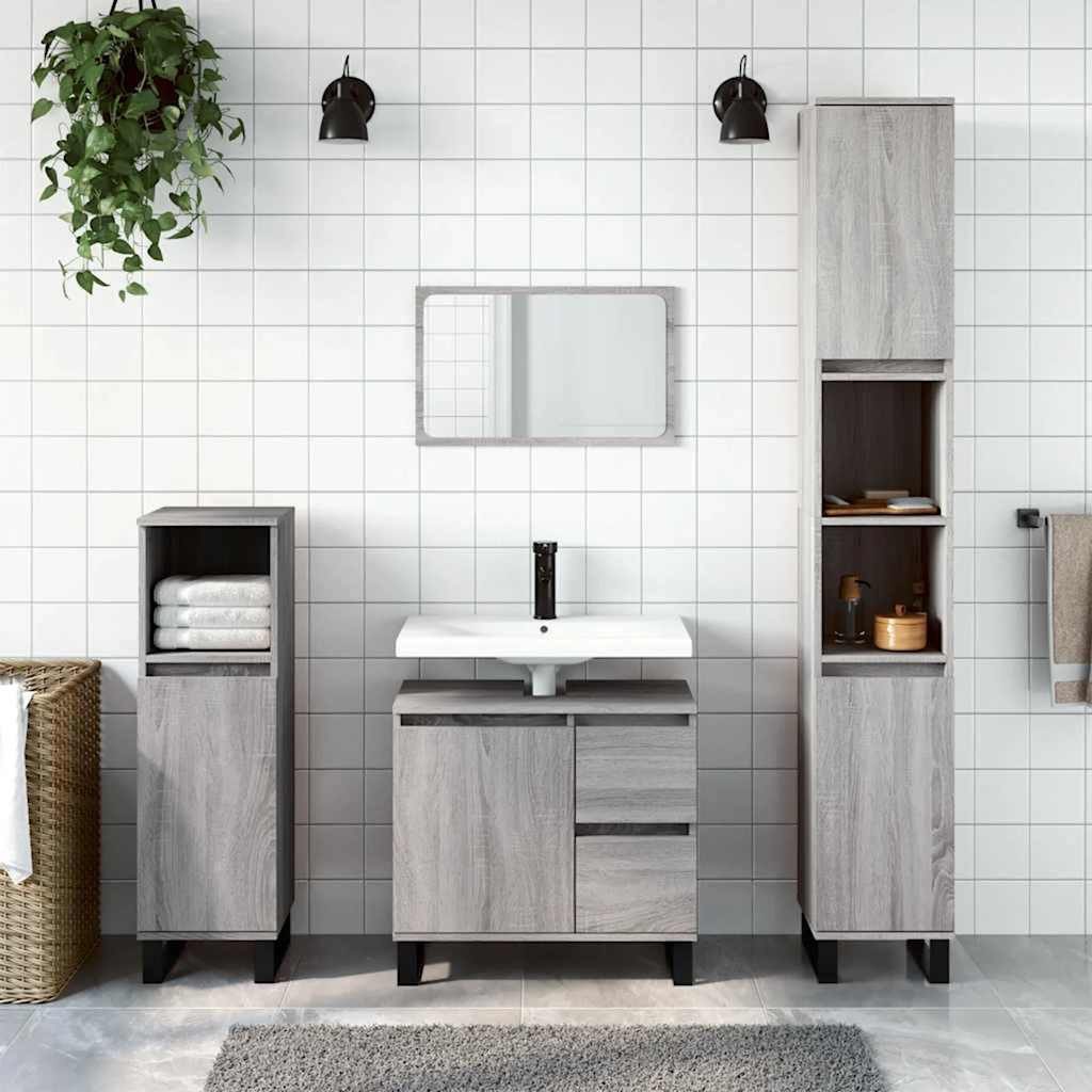 Badkommode Badezimmerschrank 65x33x60 cm Grau Sonoma mit Holzwerkstoff und Eisen