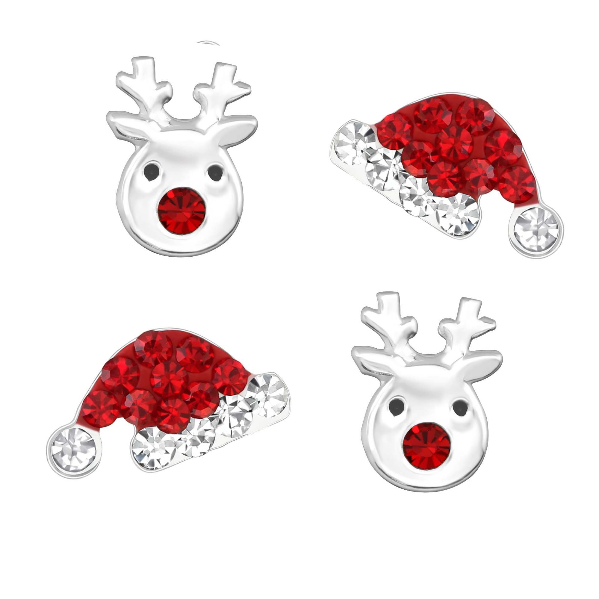 schmuck23 Ohrstecker-Set 2 Paar Ohrringe Nikolaus Weihnachten 925 Silber Kinderohrringe (Set, Set aus 2 Paar Ohrringen), Kinder Damen Mädchen
