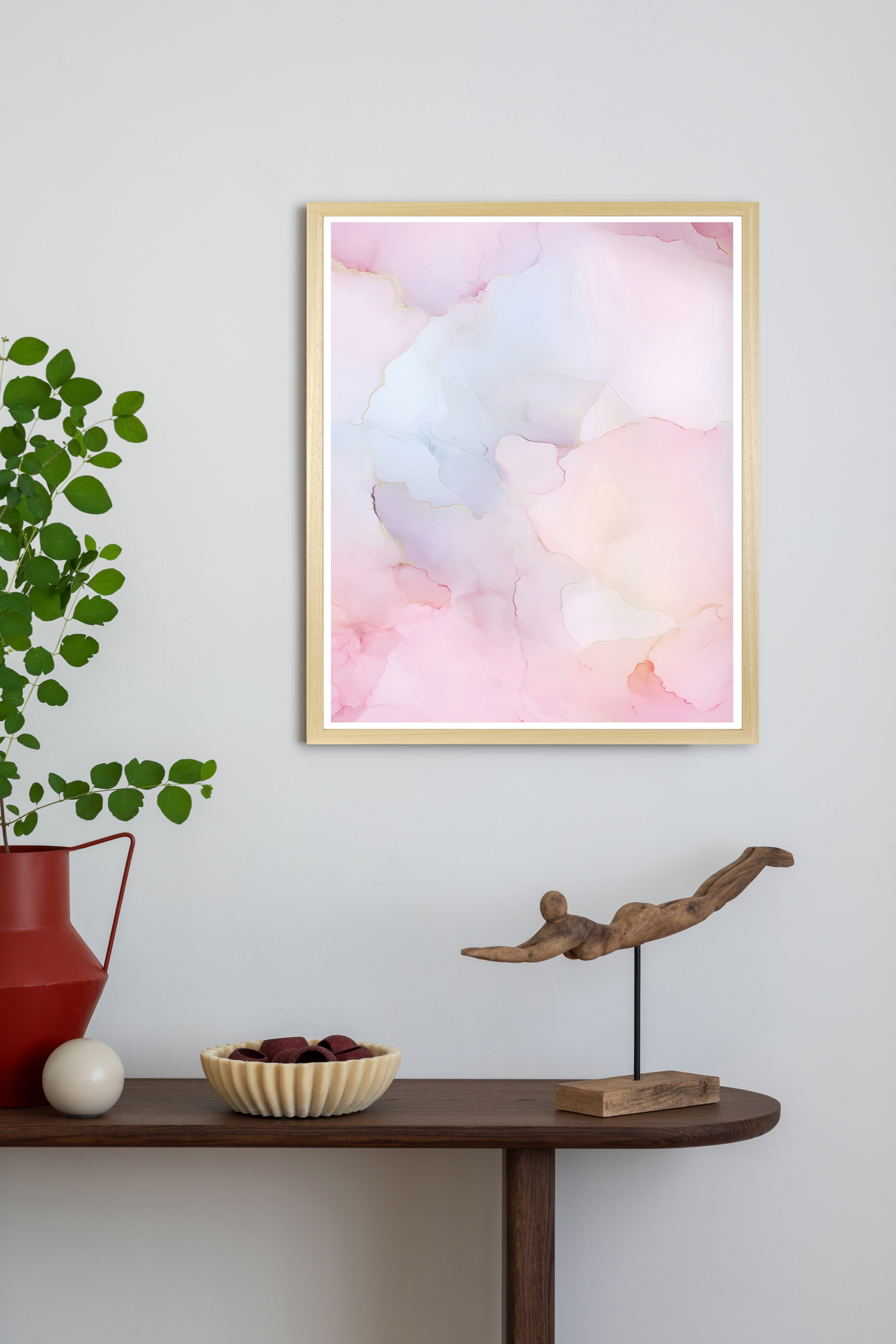 queence Bild mit Rahmen Wandkunst in Pastell, Abstrakt, Abstrakte, Formen, Gemälde, Kunst (1 St), Kunstdruck in Pastell mit einem Echtholzrahmen
