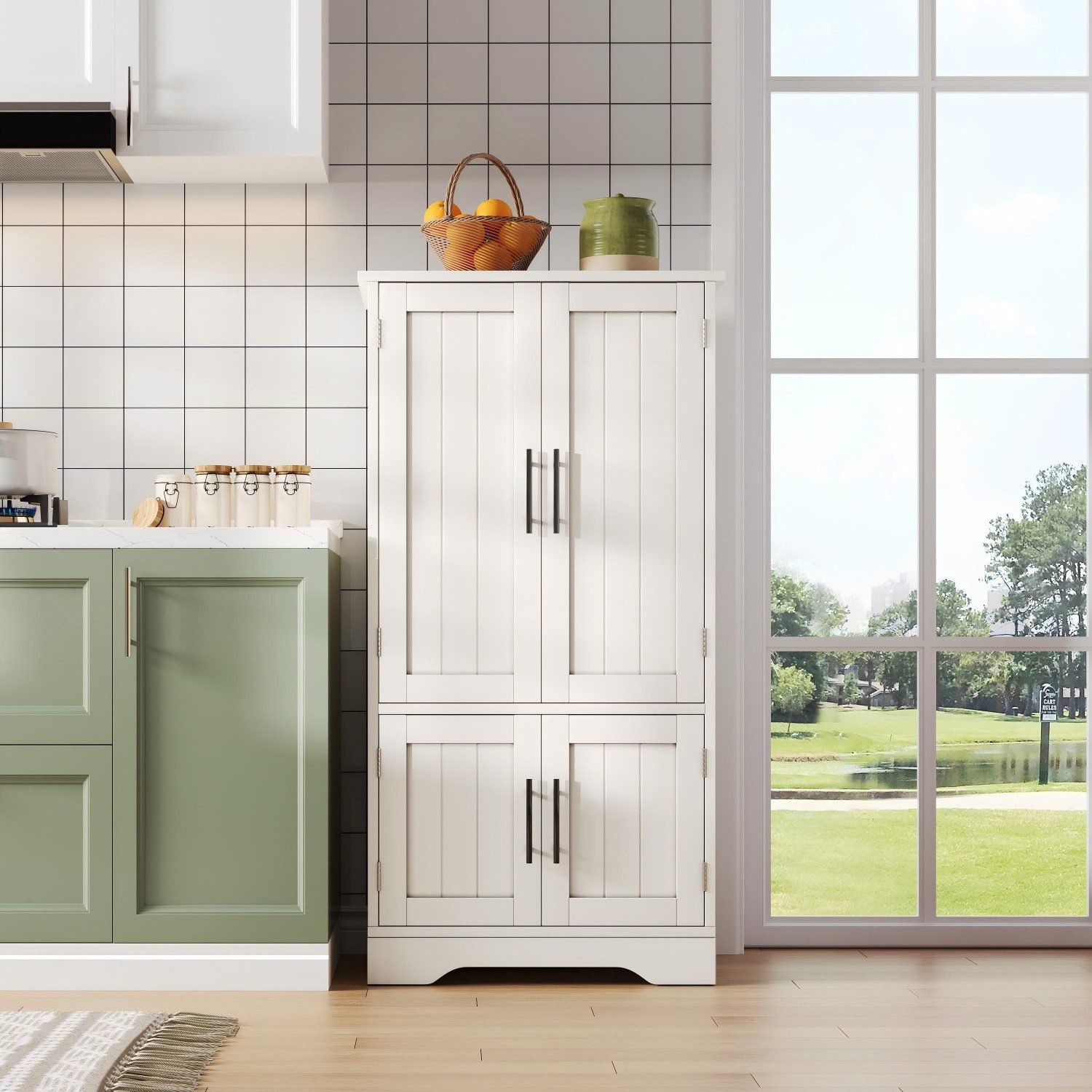ANYSUN Hochschrank Schmaler Schrank mit 4 Türen,LED-Sensorlicht,Mehrzweckschrank Küche (1-St., Einzelstück) Küchenschrank mit Verstellbare Regalböden,Türablagen,120x60x40cm