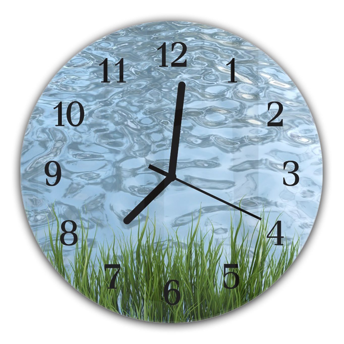 Wasser Primedeco Wanduhr und Durchmesser Wanduhr Motiv im 30 Gras aus Rund mit Glas Quarzuhrwerk - mit cm