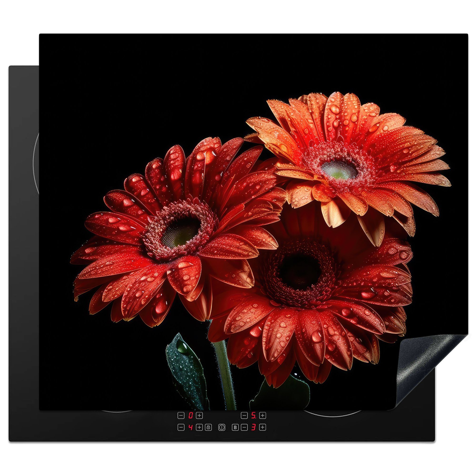 MuchoWow Herdblende-/Abdeckplatte Blumen - Botanisch - Rot - Gerbera - Natur, Vinyl, (1 tlg), 60x52 cm, Mobile Arbeitsfläche nutzbar, Ceranfeldabdeckung