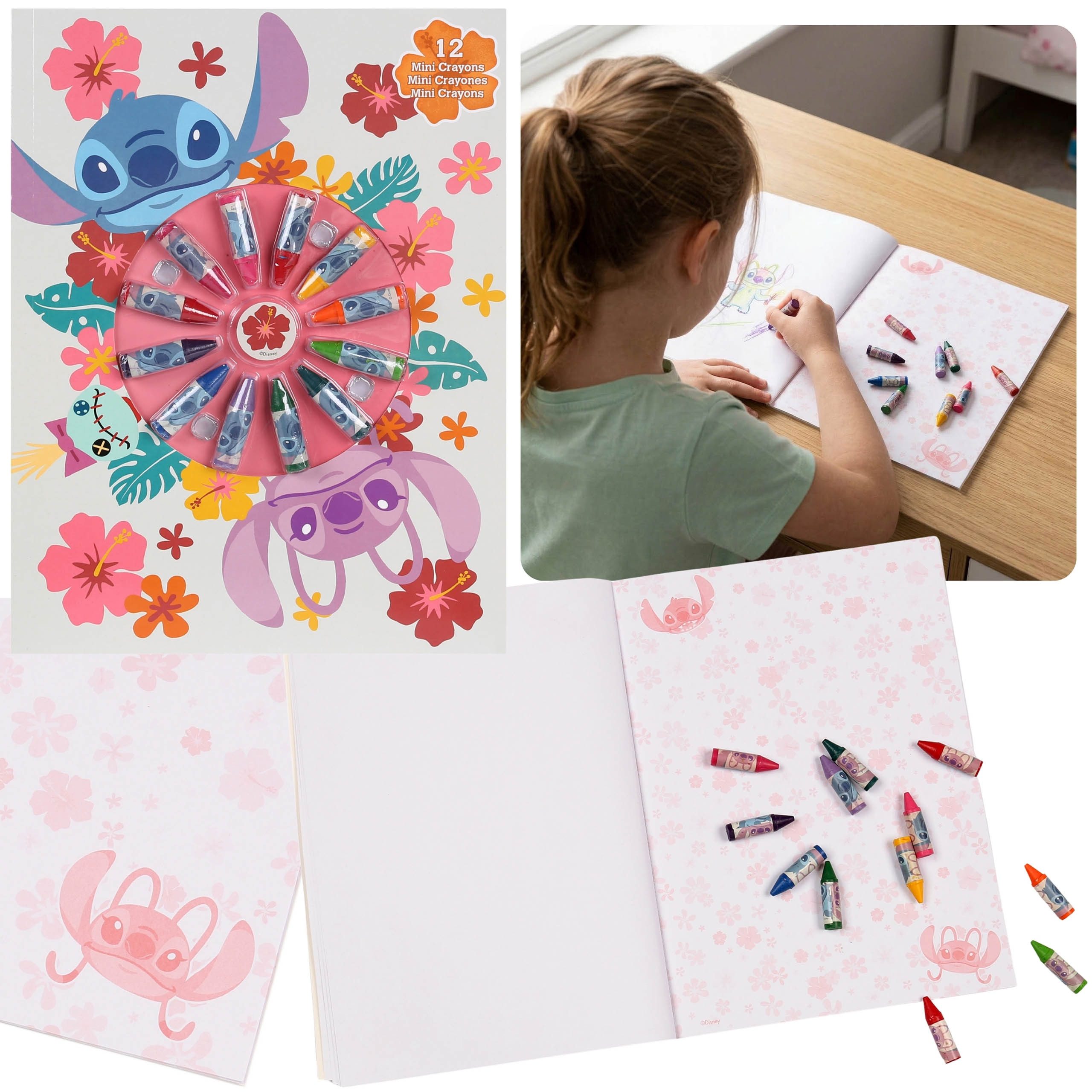 Stitch Wachsmalstift Stitch & Angel Malset Kinder mit Notizbuch und Wachsmalstiften