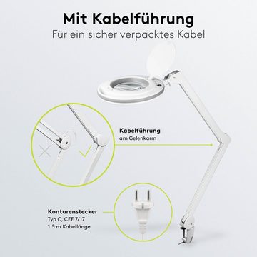 Goobay Lupenlampe 9 W LED-Lupenleuchte mit Klemme, SMD LED, kaltweiß, 6500 K, 1,75-fache Vergrößerung, Kristall-Glaslinse, Gelenkarm