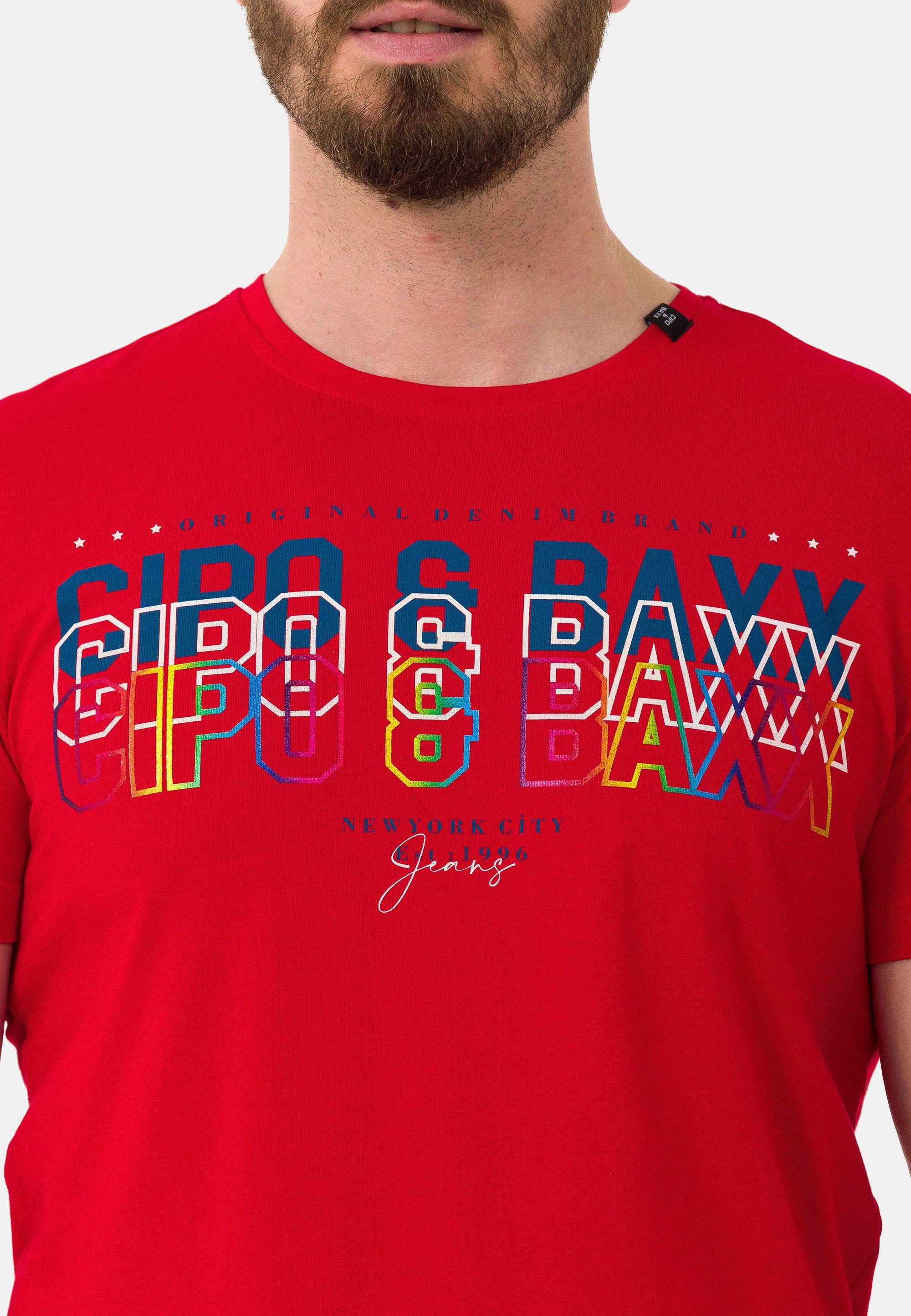 mit rot T-Shirt Markenprint Baxx CT717 trendigem Cipo &
