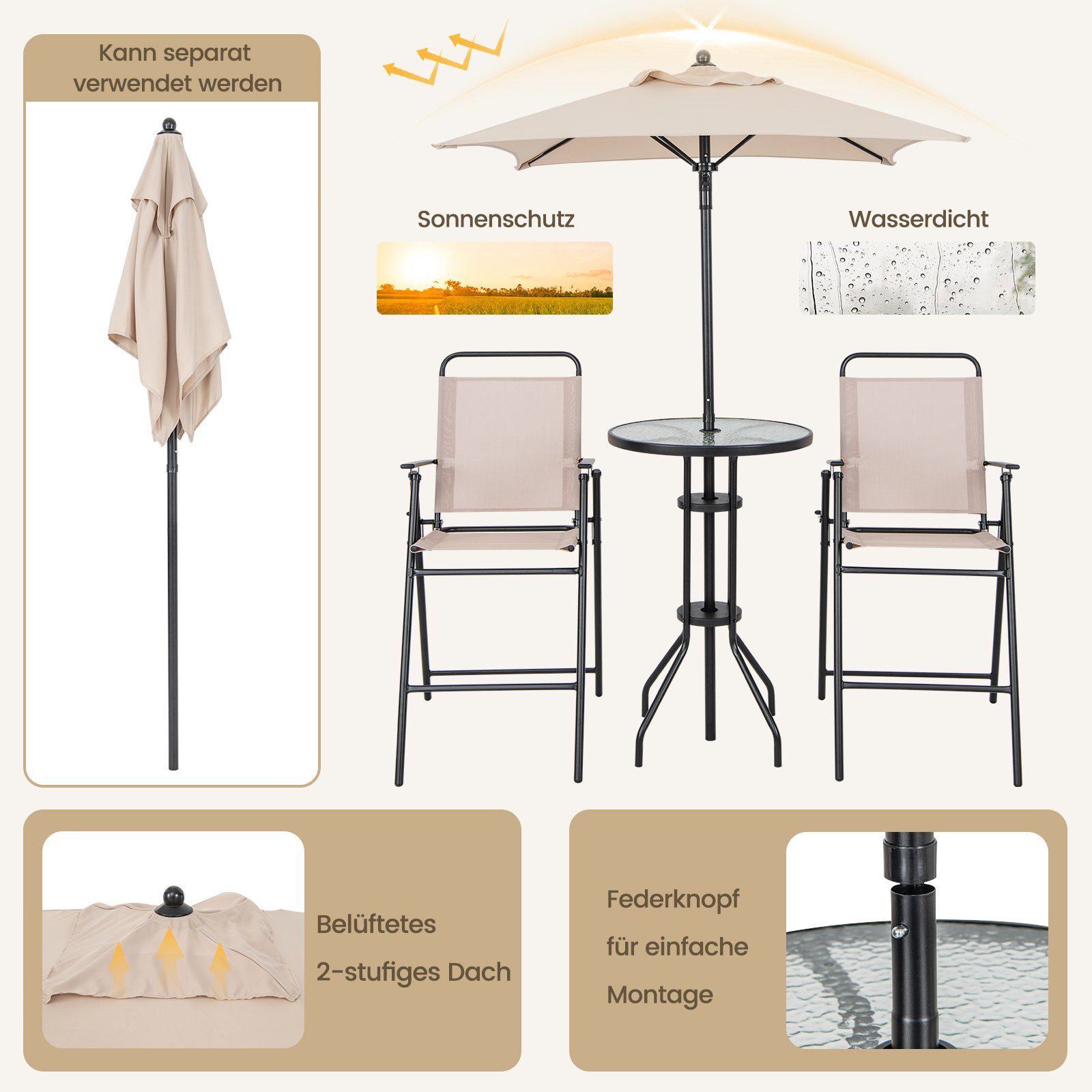 COSTWAY Balkonset mit Sonnenschirm, (4-tlg), Gartentisch günstig online kaufen