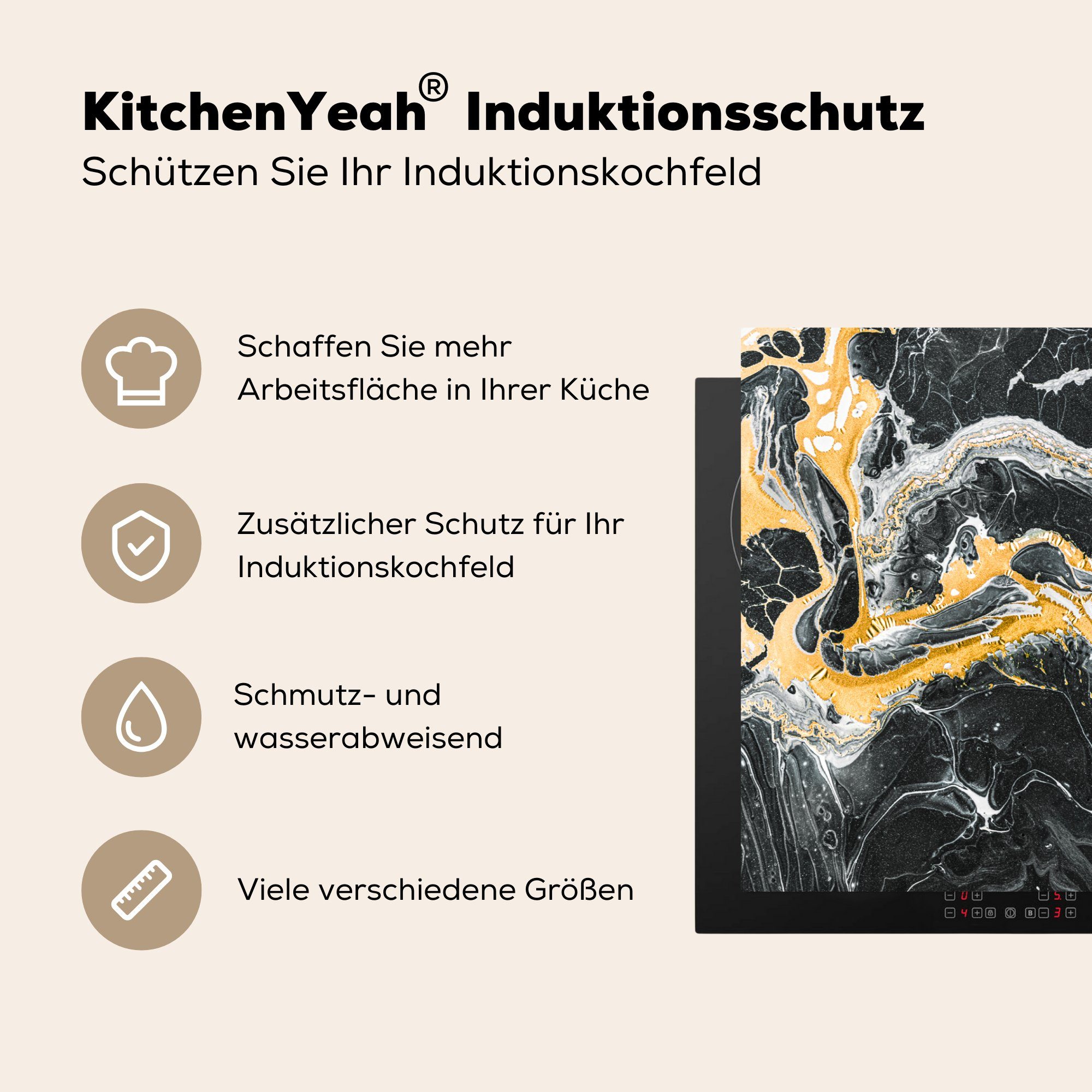 - Schwarz Vinyl, Herdblende-/Abdeckplatte Induktionskochfeld 81x52 Schutz die küche, Glocken, MuchoWow - cm, Ceranfeldabdeckung tlg), Marmor (1 für