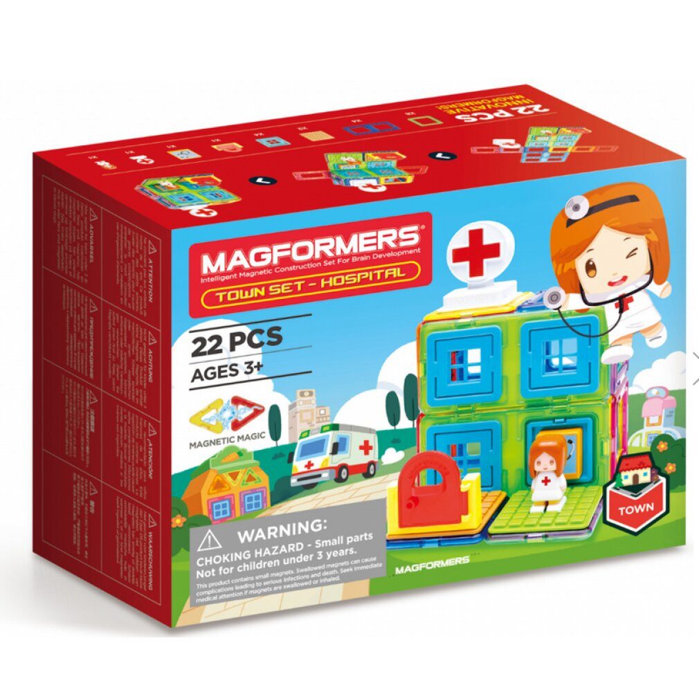 MAGFORMERS Town Hospital 22 Stück Konstruktions-Spielset, (Packung)
