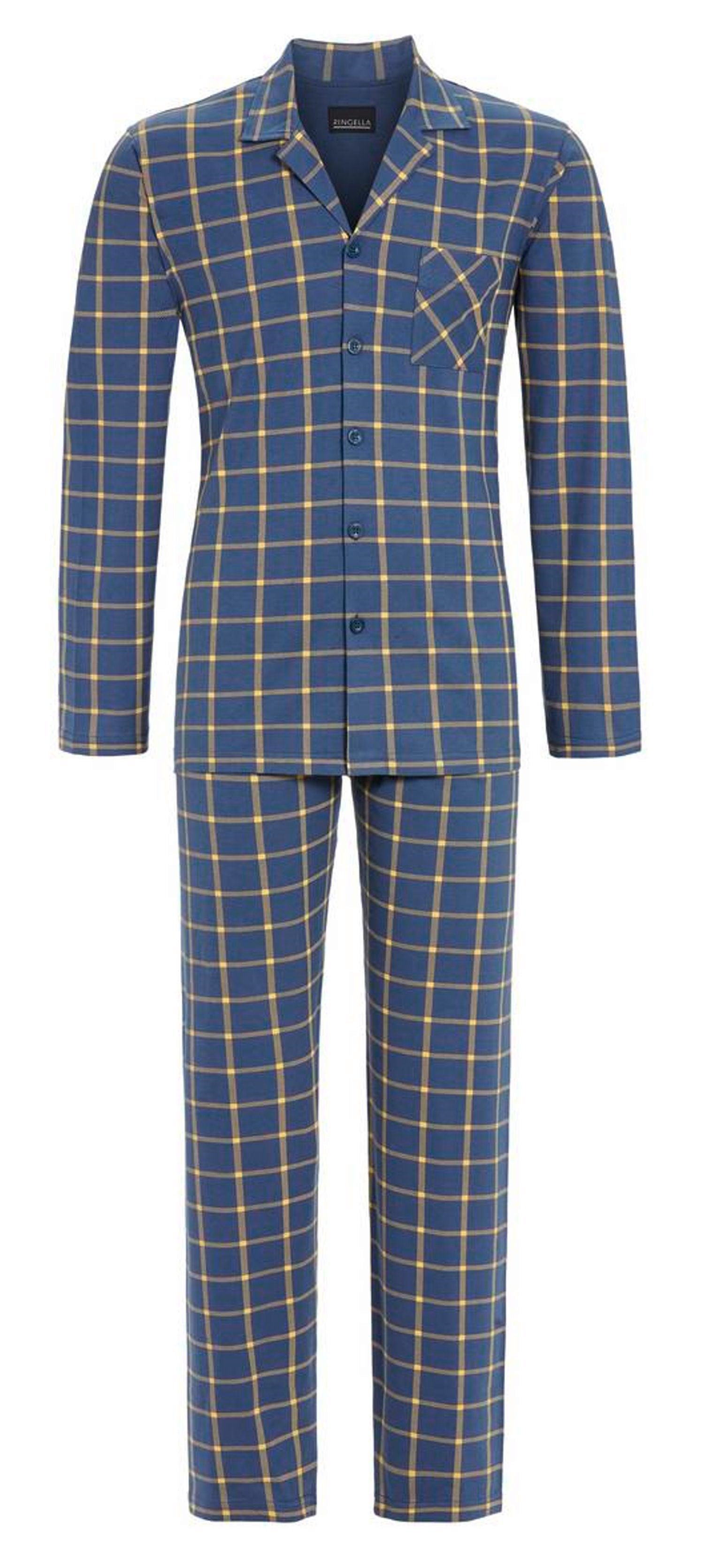 Schlafanzug Herren Pyjama geknöpft