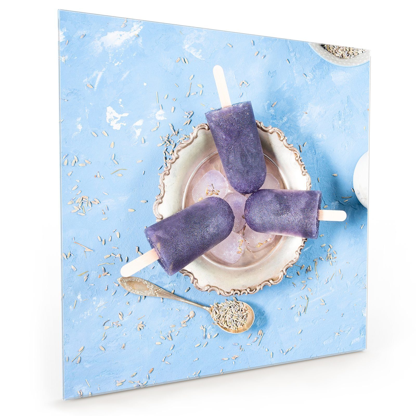 Primedeco Küchenrückwand Küchenrückwand Spritzschutz Glas mit Motiv Lavendel Eis am Stiel