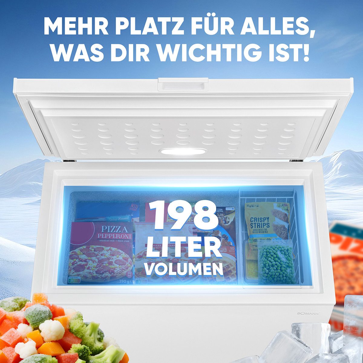 BOMANN Gefriertruhe GT 7356, 102.6 cm breit, 198 l, Gefriertruhe 198L, Tiefkühltruhe leise