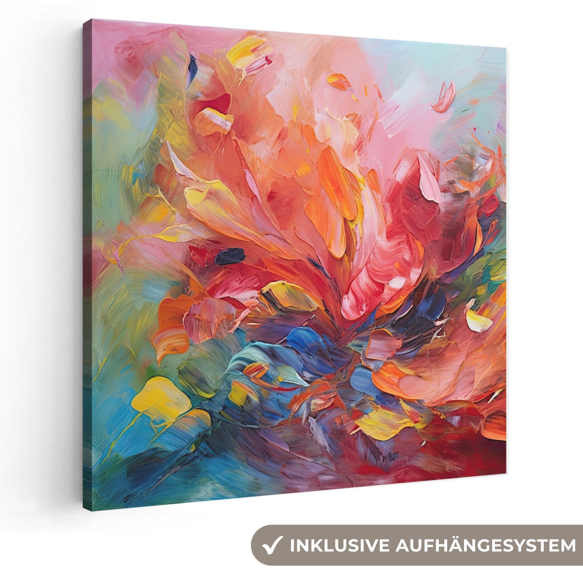 OneMillionCanvasses® Leinwandbild Ölfarbenoptik - Kunst - Abstrakt - Farbenfroh, Fotodruck (1 St), Leinwand Bilder, Zimmer Wand Bild Dekoration 50x50 cm