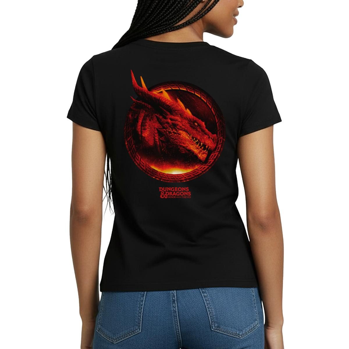 T-Shirt Dungeons & Dragons DND Roter Drachenkopf Backprint Frauen T-Shirt